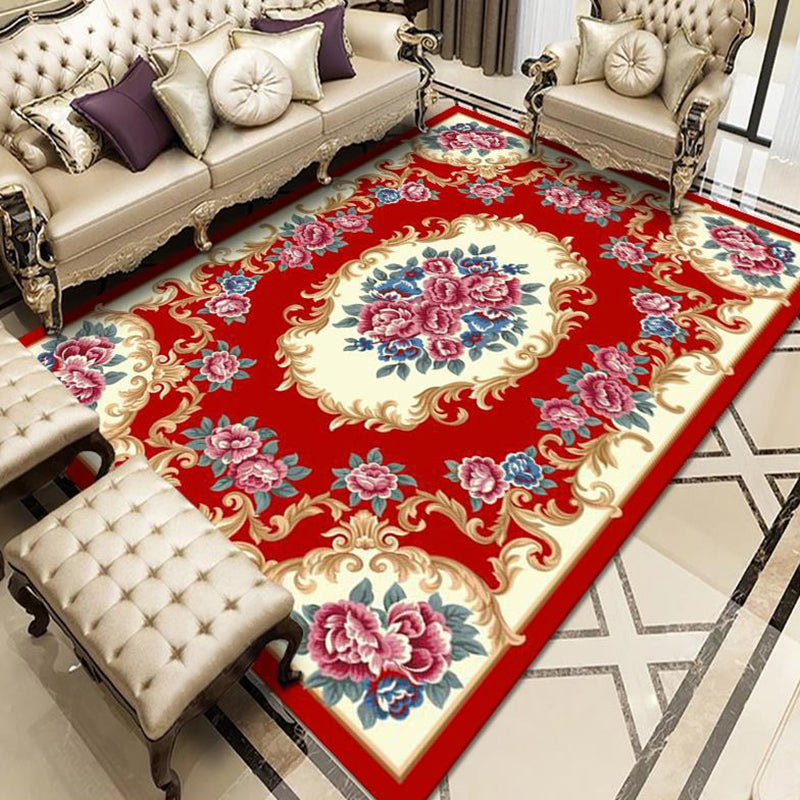 Vintage Blumendruckte Teppich Polyester Indoor Teppich Nicht-Schlupf-Hinterfläche Teppich für Wohnzimmer