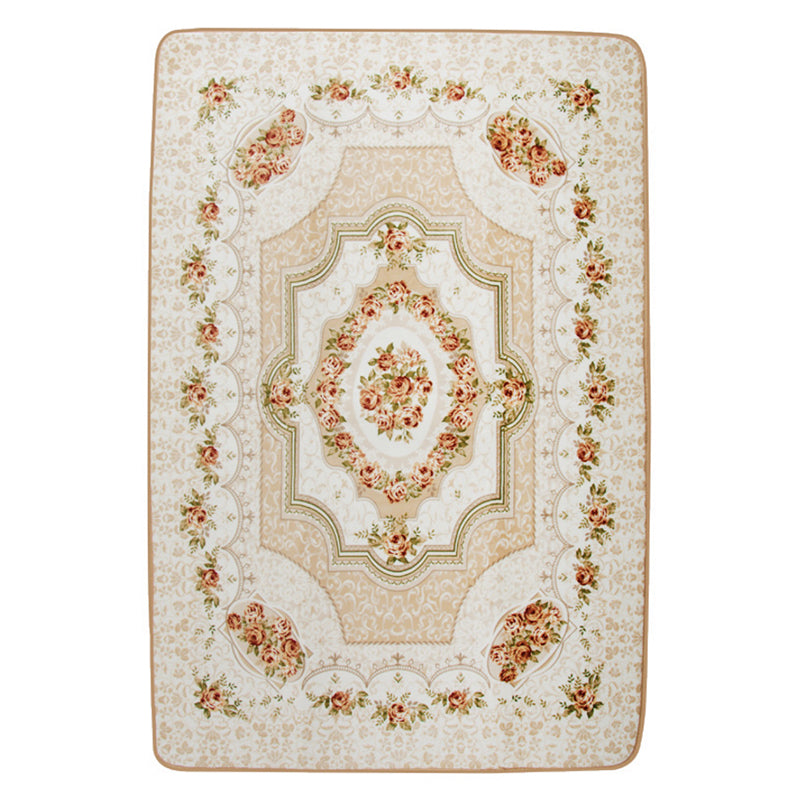 Europäischer Stilbereich Teppich Beige Polyester Rug Blumenmuster Anti-Schlupf-Teppich für Wohnkultur