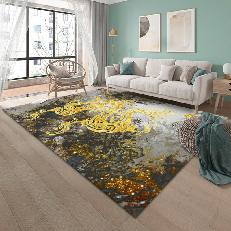 Black Modern Rug Polyester Graphic Rug Non-Slip Backing Indoor Rug for Home Decoration