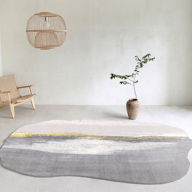 Contemporary Gray Tone Rug Polyester Carpet Stain Resistant Novelty Shape Carpet for Living Room