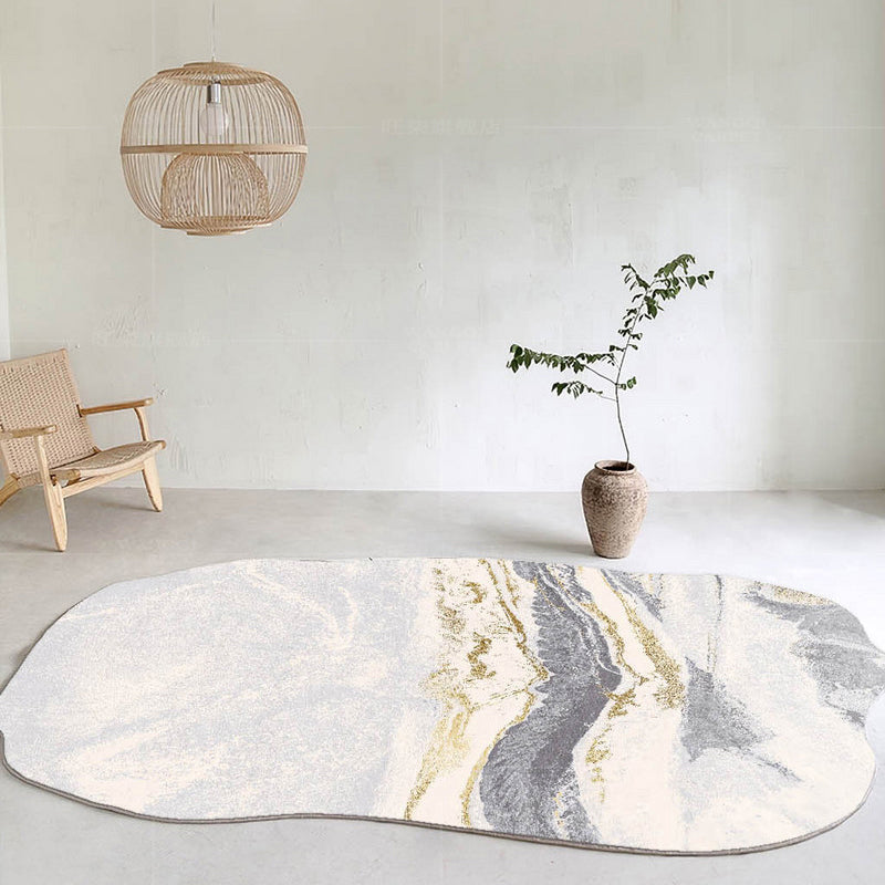 Contemporary Gray Tone Rug Polyester Carpet Stain Resistant Novelty Shape Carpet for Living Room