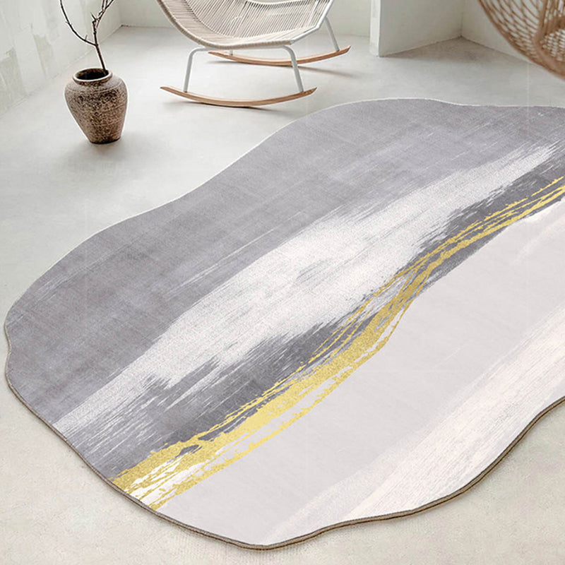Contemporary Gray Tone Rug Polyester Carpet Stain Resistant Novelty Shape Carpet for Living Room