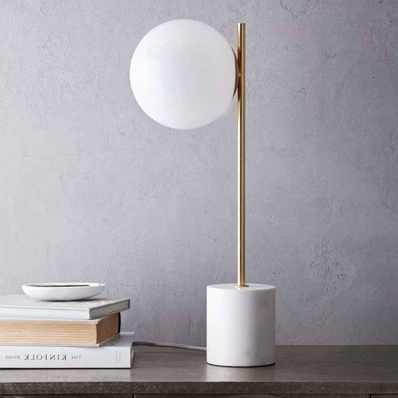 White Glass Spherical Table Lamp Modern 1 Head Reading Book Light with Marble Base