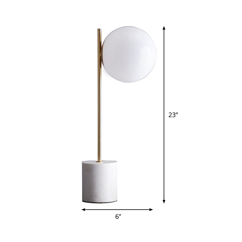 White Glass Spherical Table Lamp Modern 1 Head Reading Book Light with Marble Base