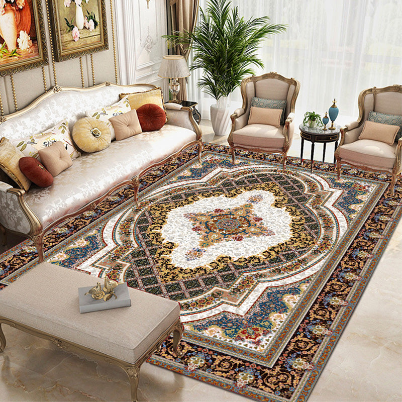 Brown Modern Area Carpet Traditioanl Pattern Polyester Rug Stain Resistant Area Rug for Home Decor