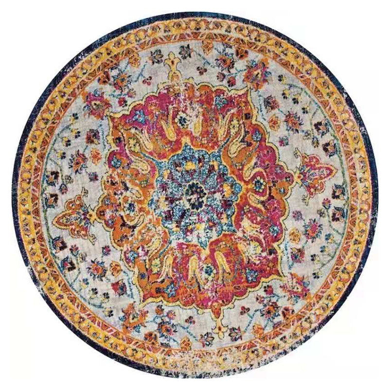 Round Floral Printed Carpet Polyester Persian Area Rug Stain Resistant Indoor Rug for Living Room