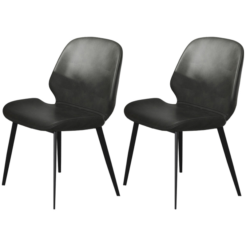 Chaises de salle à manger modernes sans accoudoirs en cuir, chaise d'appoint à oreilles avec pieds en métal (Ensemble de 2)