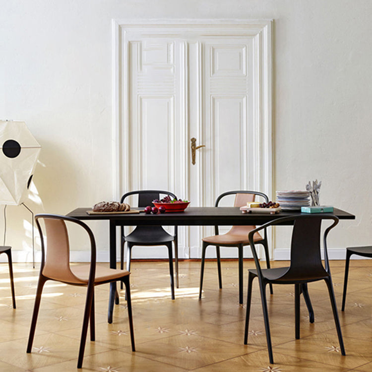 Scandinavian Plastic Dining Arm Chair Stackable Slat Back Armchair (Set of 4)