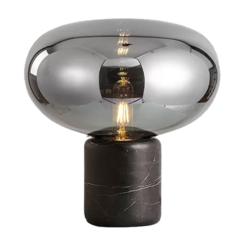 Compito ovale luce moderna fumo grigio/vetro ambra 1 da scrivania con base di marmo in cilindro nero, largo 9 "/12.5"