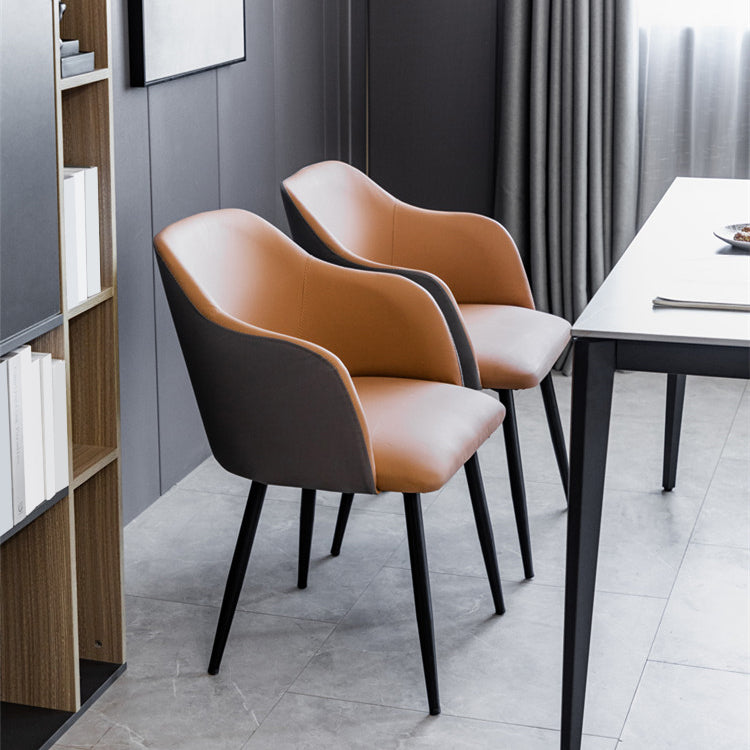 Sillón escandinavo para el hogar, silla de comedor tapizada con respaldo Parsons de metal