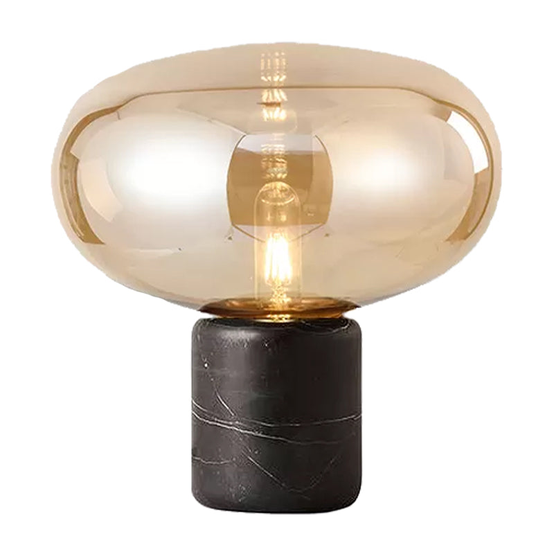 Compito ovale luce moderna fumo grigio/vetro ambra 1 da scrivania con base di marmo in cilindro nero, largo 9 "/12.5"