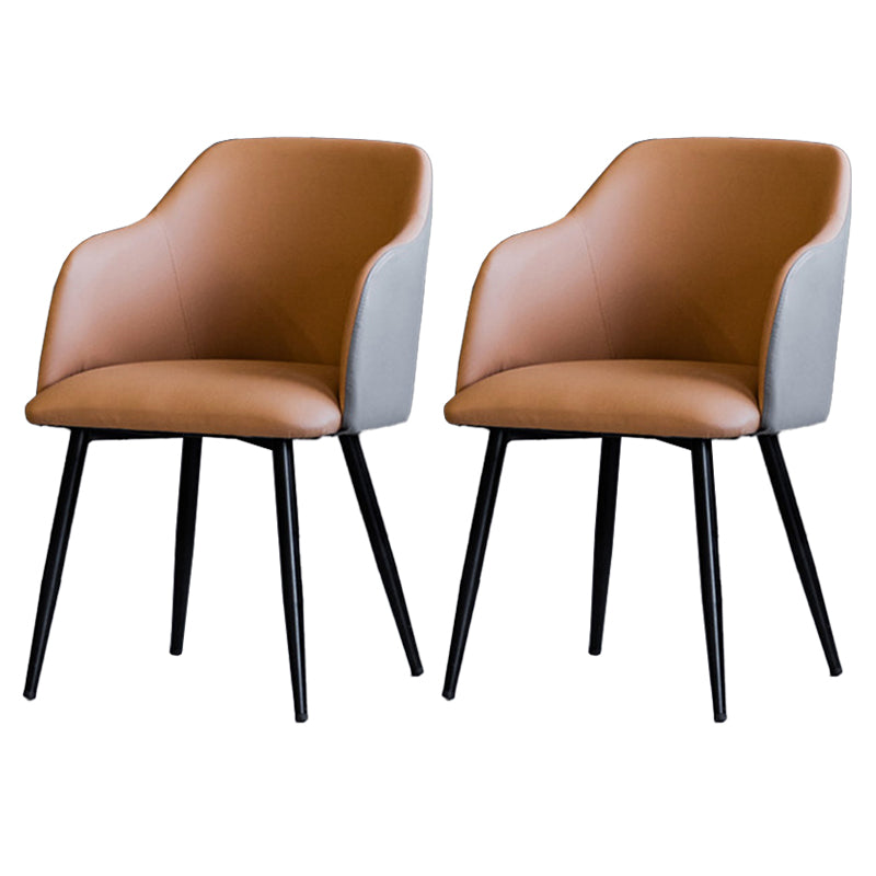 Sillón escandinavo para el hogar, silla de comedor tapizada con respaldo Parsons de metal