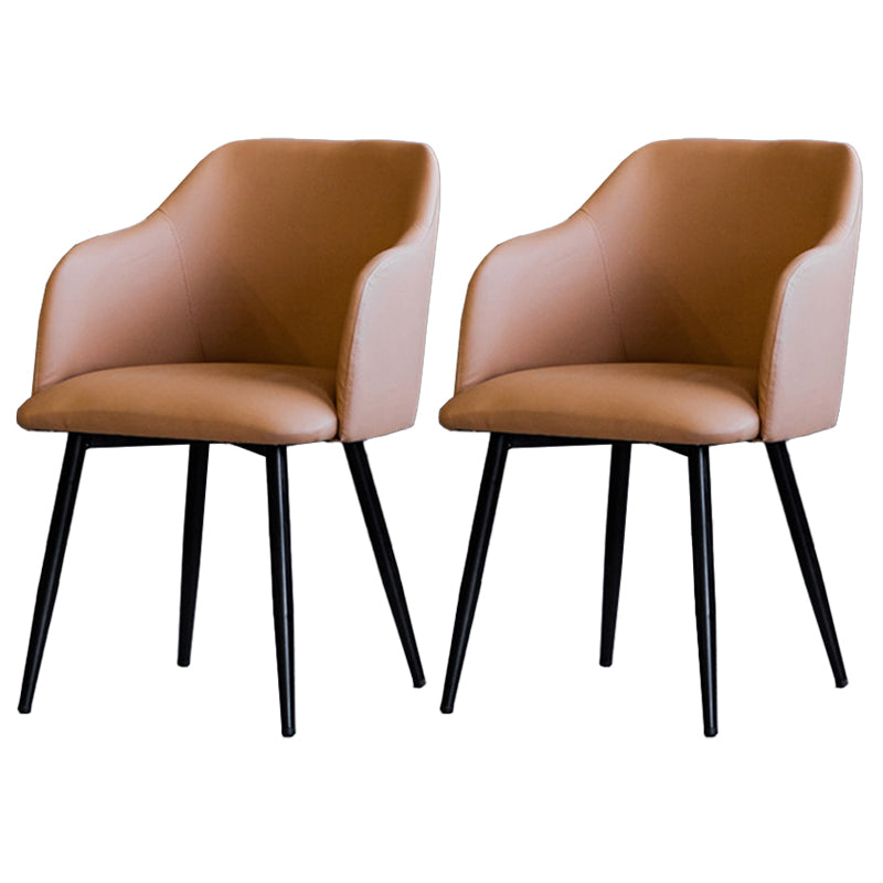 Sillón escandinavo para el hogar, silla de comedor tapizada con respaldo Parsons de metal