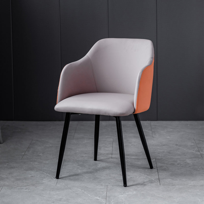 Sillón escandinavo para el hogar, silla de comedor tapizada con respaldo Parsons de metal
