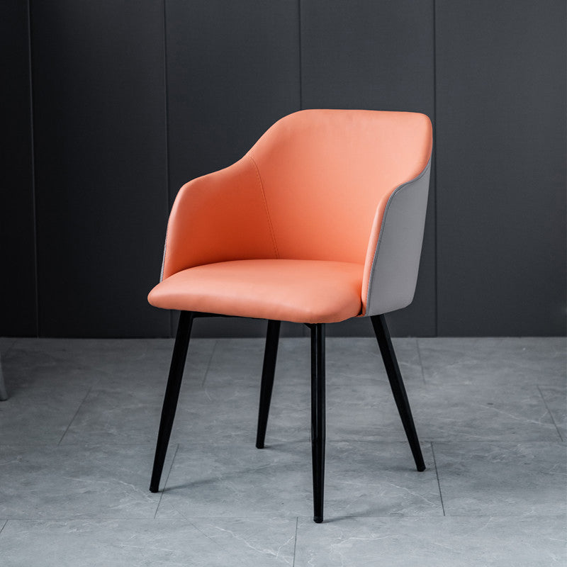 Sillón escandinavo para el hogar, silla de comedor tapizada con respaldo Parsons de metal