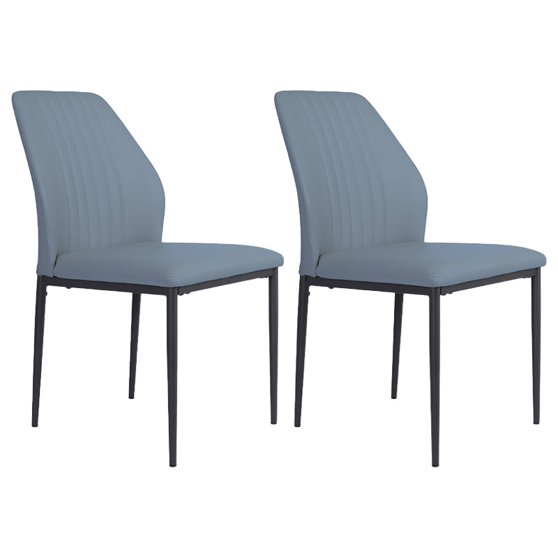 Scandinavian Style Leather Dining Chairs Solid Back Armless Dining Chairs for Kitchen (Set of 2)