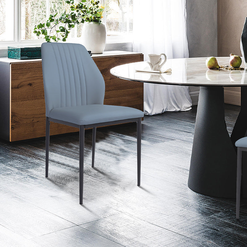 Scandinavian Style Leather Dining Chairs Solid Back Armless Dining Chairs for Kitchen (Set of 2)