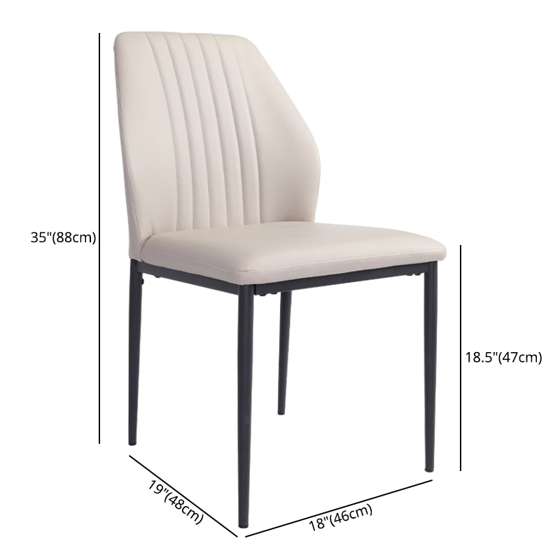 Scandinavian Style Leather Dining Chairs Solid Back Armless Dining Chairs for Kitchen (Set of 2)