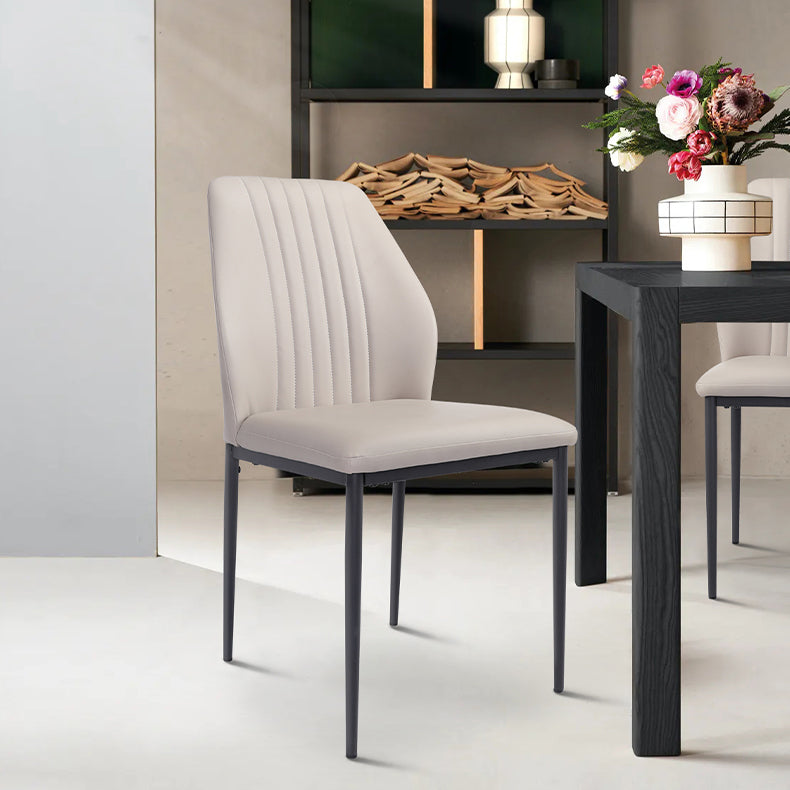 Scandinavian Style Leather Dining Chairs Solid Back Armless Dining Chairs for Kitchen (Set of 2)