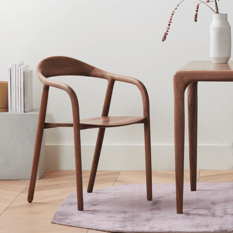 Contemporary Tea Room Wood Arm Chair Walnut and Natural Open Dining Chair