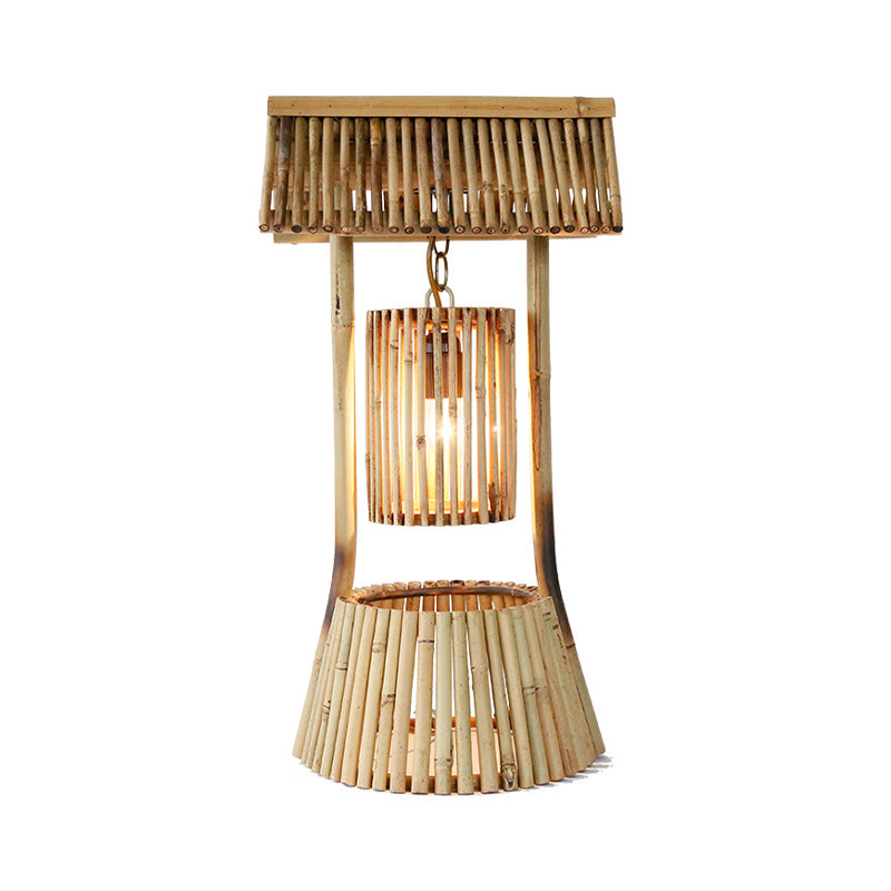 Chinese Hand-Worked Desk Light Bamboo 1 Bulb Task Lighting in Khaki for Teahouse