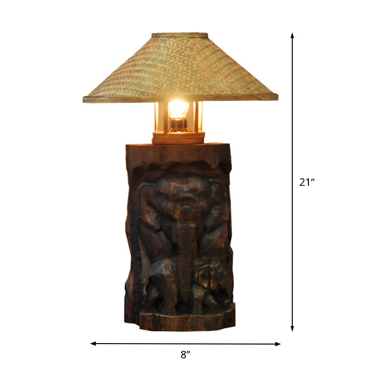 Bamboo Wide Flare Task Light Asia 1 Head Beige Small de bureau lampe avec éléphant en bois