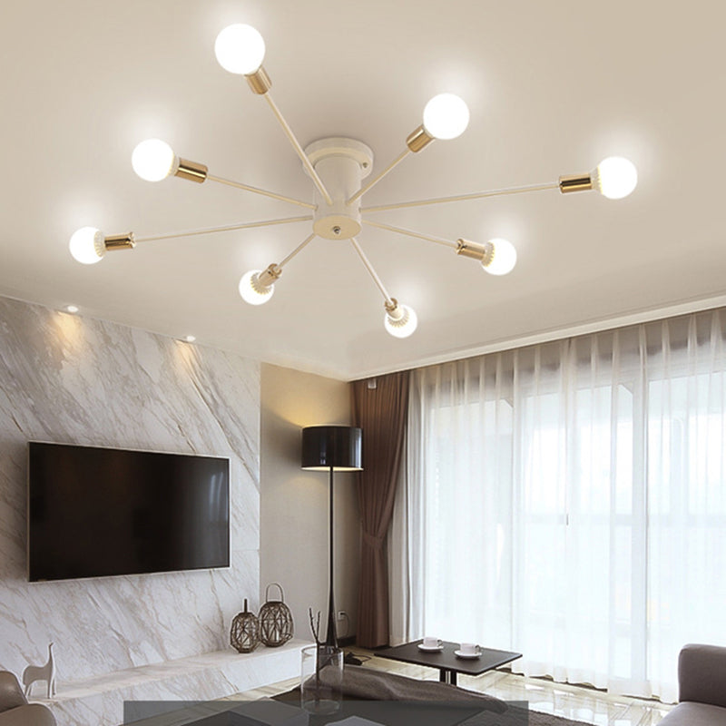 Bare Bulb Sputnik Semi Flush Mount in Industrial Creative Style Lacquered Iron Ceiling Fixture