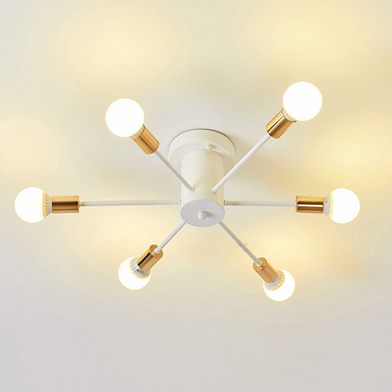 Bare Bulb Sputnik Semi Flush Mount in Industrial Creative Style Lacquered Iron Ceiling Fixture