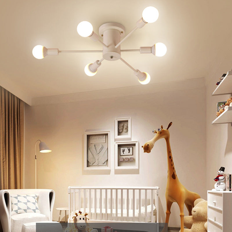 Bare Bulb Sputnik Semi Flush Mount in Industrial Creative Style Lacquered Iron Ceiling Fixture