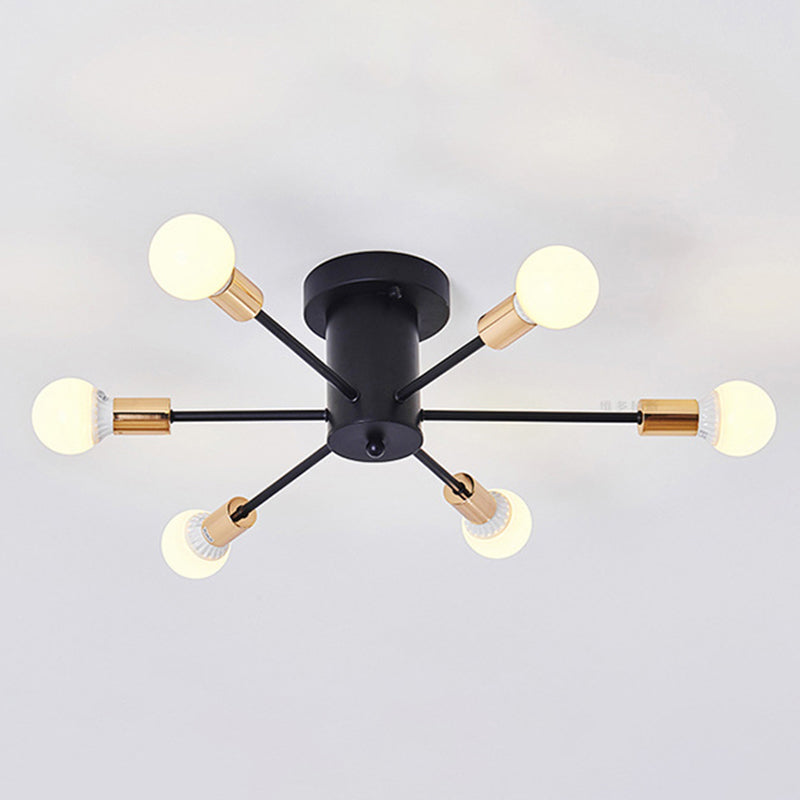 Bare Bulb Sputnik Semi Flush Mount in Industrial Creative Style Lacquered Iron Ceiling Fixture