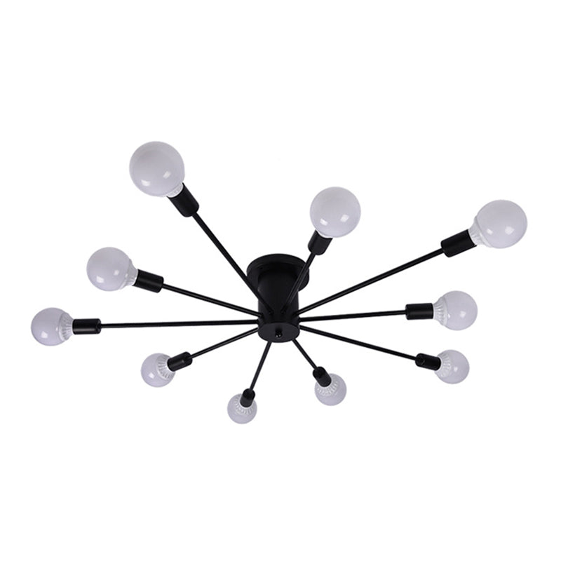 Bare Bulb Sputnik Semi Flush Mount in Industrial Creative Style Lacquered Iron Ceiling Fixture