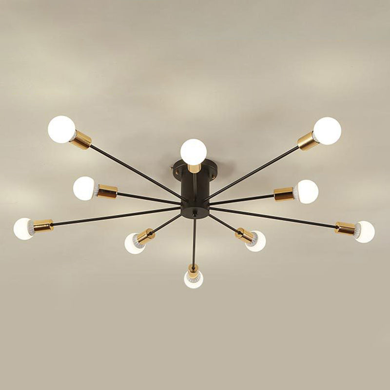 Bare Bulb Sputnik Semi Flush Mount in Industrial Creative Style Lacquered Iron Ceiling Fixture