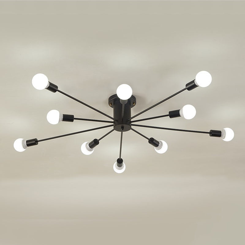 Bare Bulb Sputnik Semi Flush Mount in Industrial Creative Style Lacquered Iron Ceiling Fixture