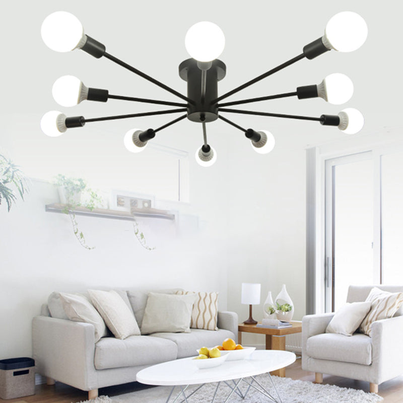 Bare Bulb Sputnik Semi Flush Mount in Industrial Creative Style Lacquered Iron Ceiling Fixture