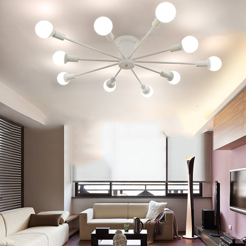 Bare Bulb Sputnik Semi Flush Mount in Industrial Creative Style Lacquered Iron Ceiling Fixture