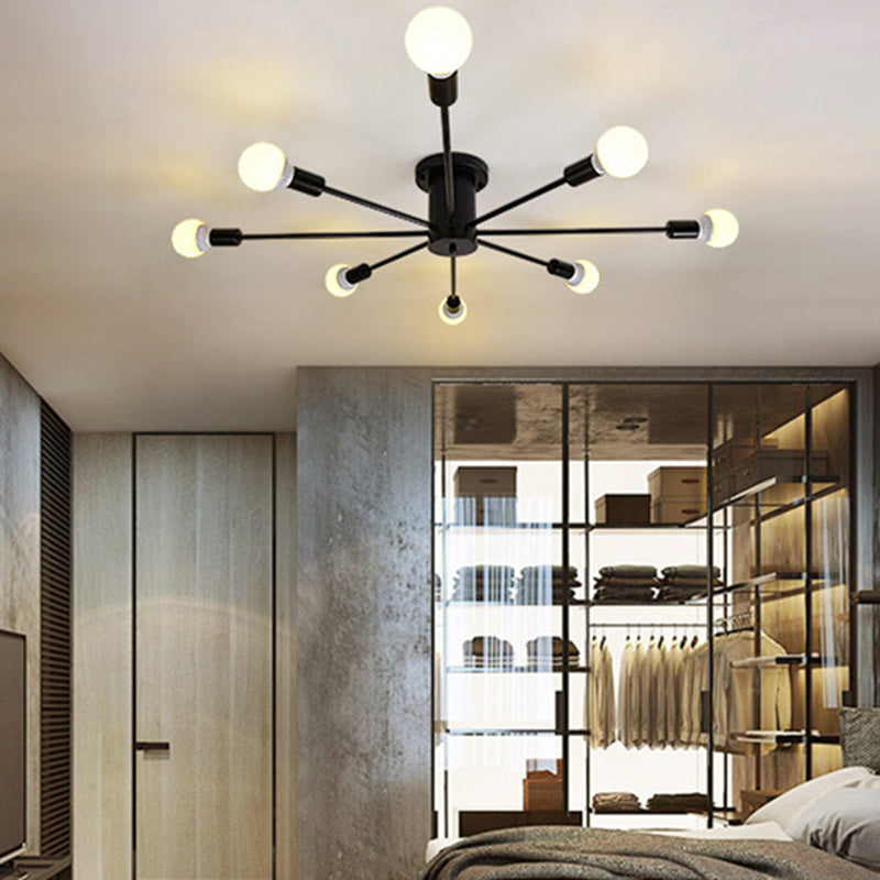 Bare Bulb Sputnik Semi Flush Mount in Industrial Creative Style Lacquered Iron Ceiling Fixture