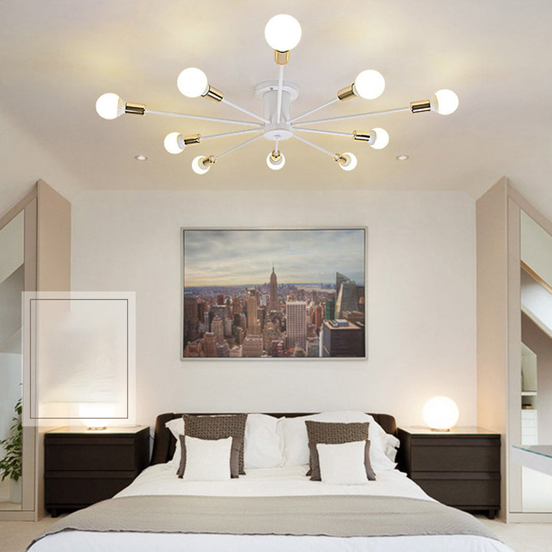 Bare Bulb Sputnik Semi Flush Mount in Industrial Creative Style Lacquered Iron Ceiling Fixture