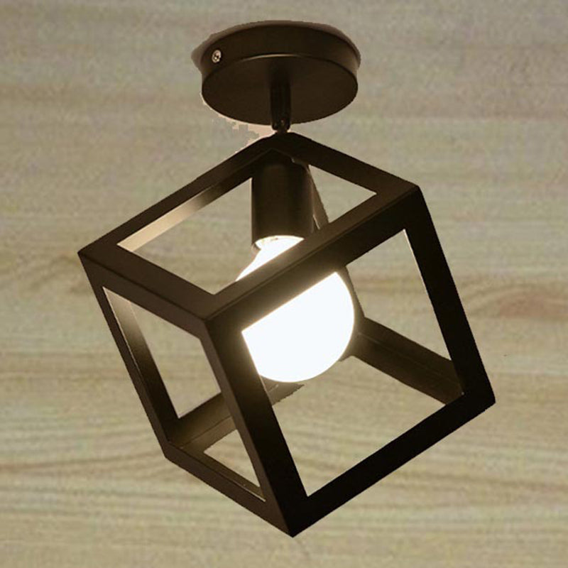 Black Geometric Flush Mount in Industrial Retro Style Wrought Iron Ceiling Light for Corridor