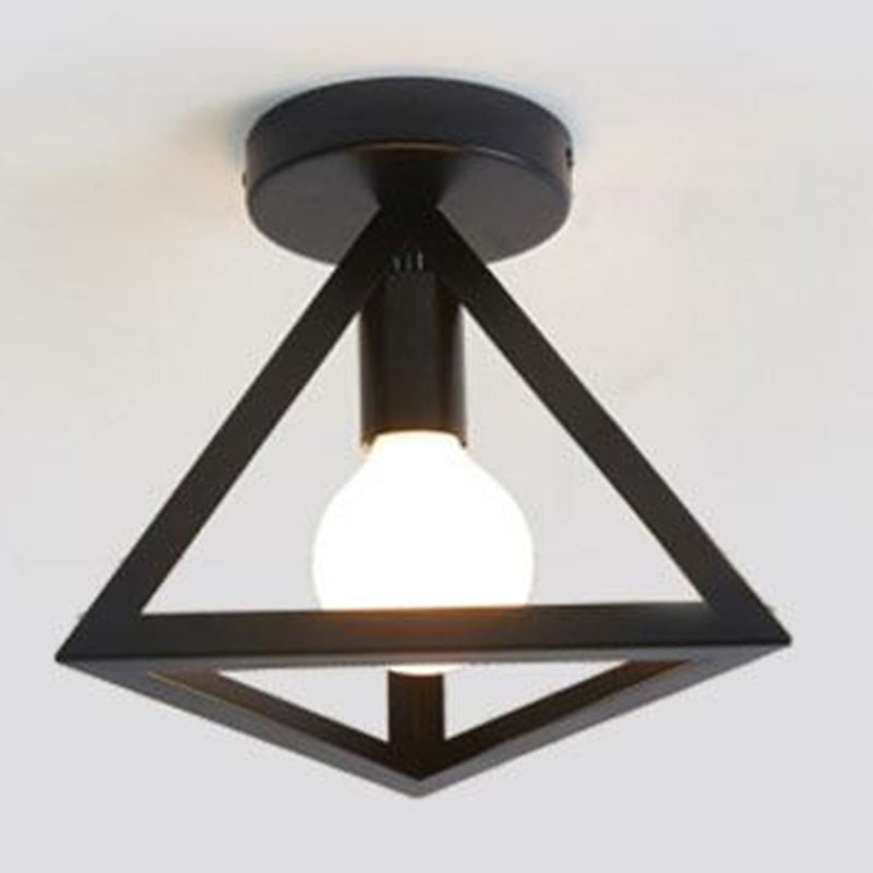 Black Geometric Flush Mount in Industrial Retro Style Wrought Iron Ceiling Light for Corridor