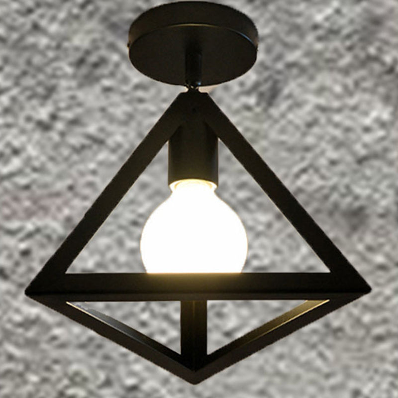 Black Geometric Flush Mount in Industrial Retro Style Wrought Iron Ceiling Light for Corridor