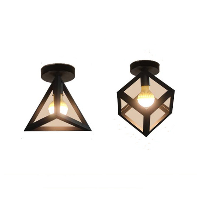 Black Geometric Flush Mount in Industrial Retro Style Wrought Iron Ceiling Light for Corridor