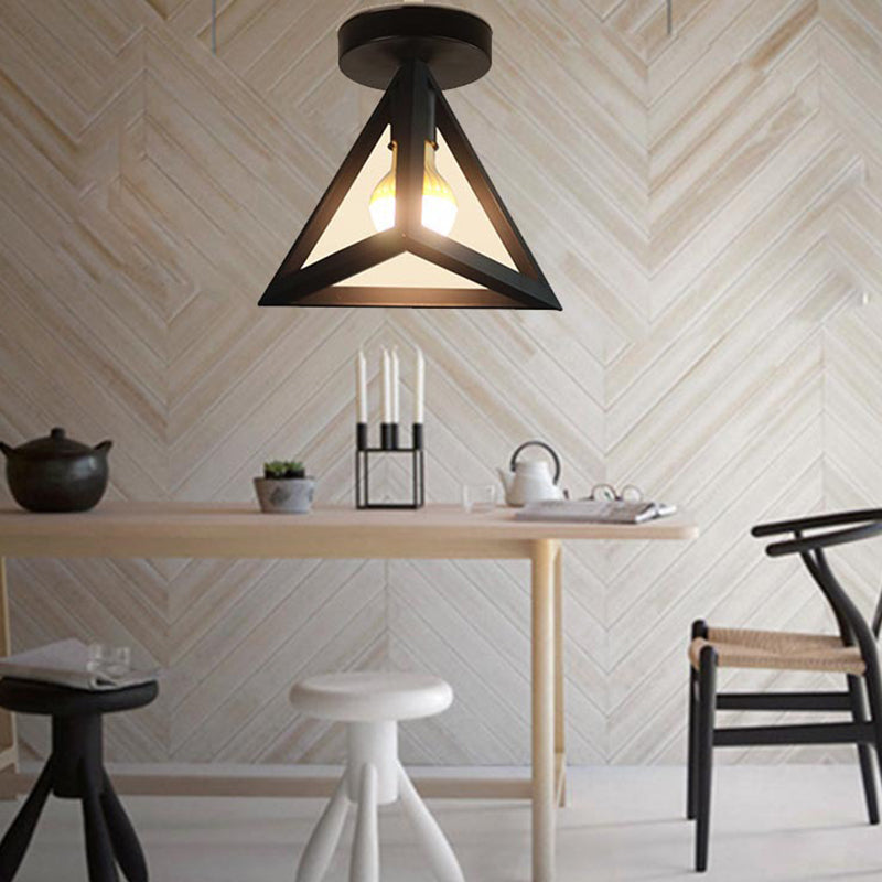 Black Geometric Flush Mount in Industrial Retro Style Wrought Iron Ceiling Light for Corridor