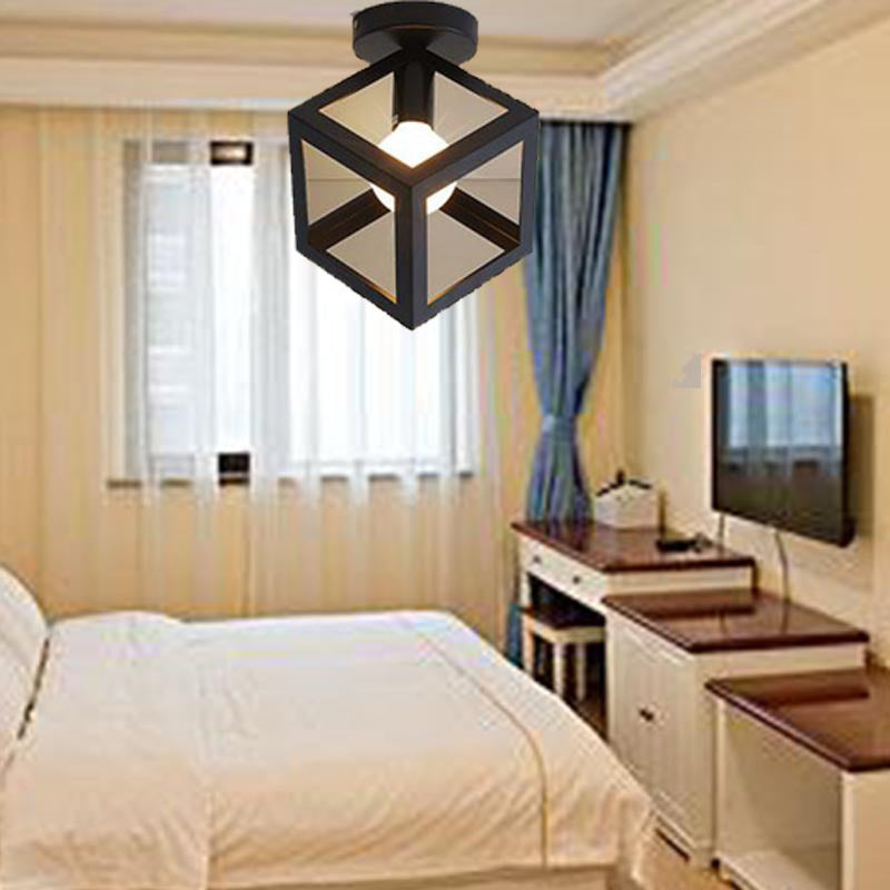 Black Geometric Flush Mount in Industrial Retro Style Wrought Iron Ceiling Light for Corridor