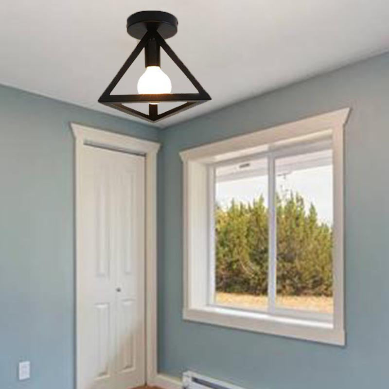 Black Geometric Flush Mount in Industrial Retro Style Wrought Iron Ceiling Light for Corridor