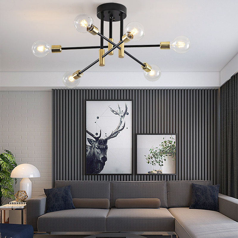 Aluminium Radial Ceiling Light in Industrial Retro Style Lacquered Iron Semi Flush Mount for Bedroom