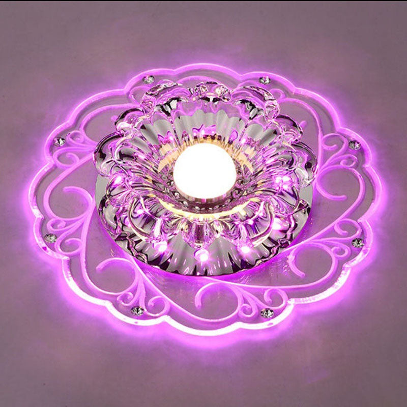 Modern Crystal LED Flush Light Fixture Flower Ceiling Flush Mount with Hole 2-3.5'' D