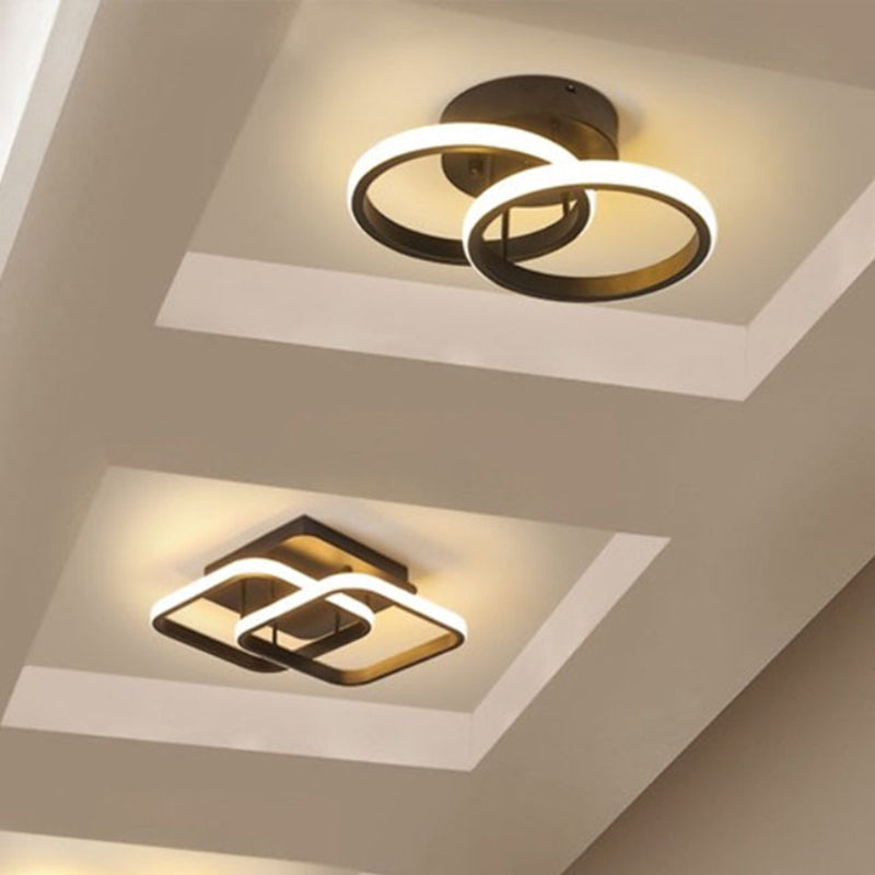Geometric Shade 2-Lights Modern Flush Mount Ceiling Lighting Fixture in Black