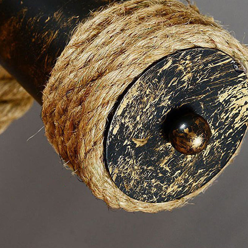 Vintage Multi Lights Island Lighting Fixtures Linear Rope Hanging Ceiling Light in Brown