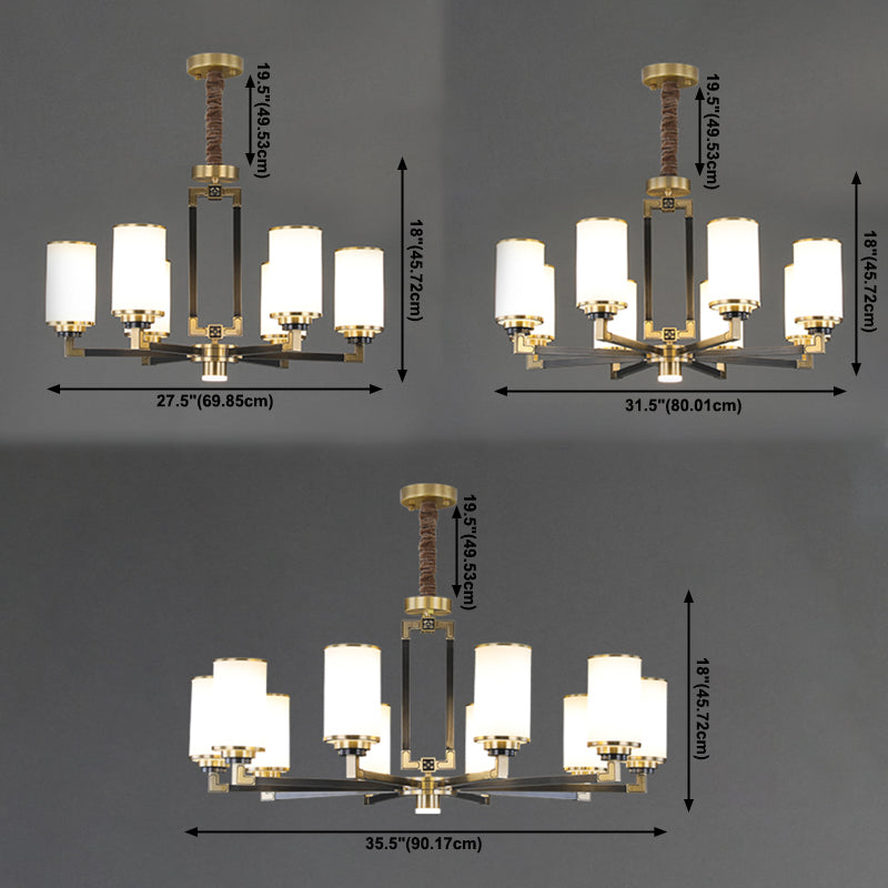 Witte glazen cilinder plafond hanger moderne stijl multi -lights kroonluchter verlichting