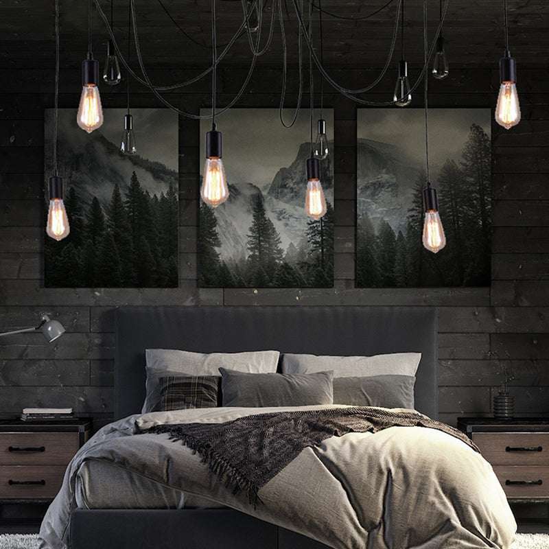 Zwart industrieel hanglamp, industriële metalen hanglamp met een lang touw